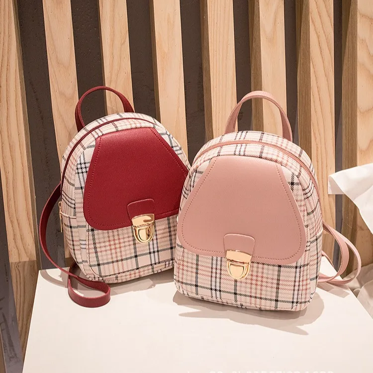 2025 New Women Stylish Check Print Crossbody Backpack with Contrast Lock Korean Fashion Gift Shoulder Bag