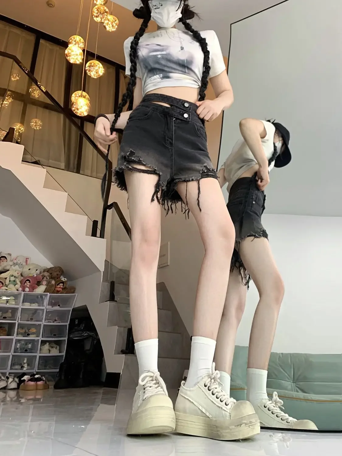 Y2k Japanese Style Ripped Short Jean Pants Woman Loose Outfits 2000s Clothes Summer XL Designer Outdoor Denim Shorts for Women