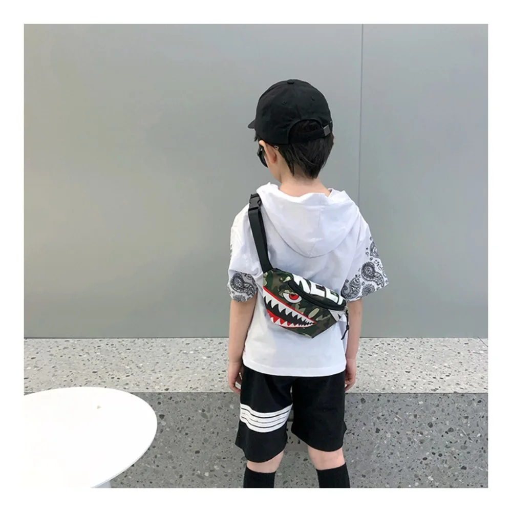 Fashion Nylon Shark Pattern Chest Bag Zipper Printing Cartoon Shark Waist Bag Crossbody Chest Bag