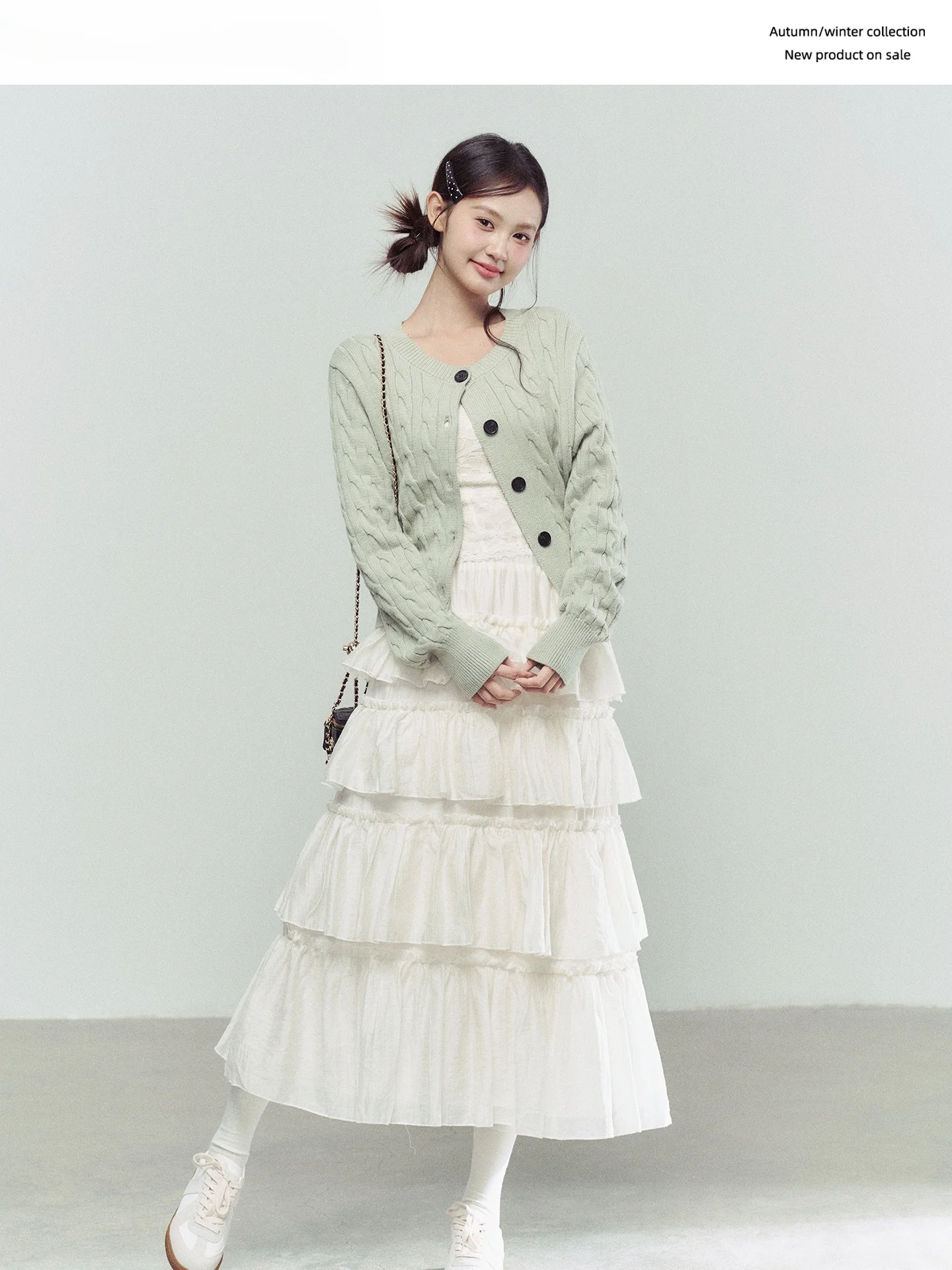 

Soft Wheat een Knitted Knit Sweater Cardigan Fairy Aosphere Puffy Cake f Skirt Long Dr Casual Sle Women's Faion