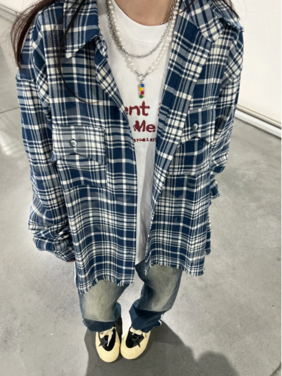 

American Sle Tassel Destroyed Plaid Long Sve Men's irt Cleanfit Jaet Collar Workwear Cheered irt Polyester Nylon...