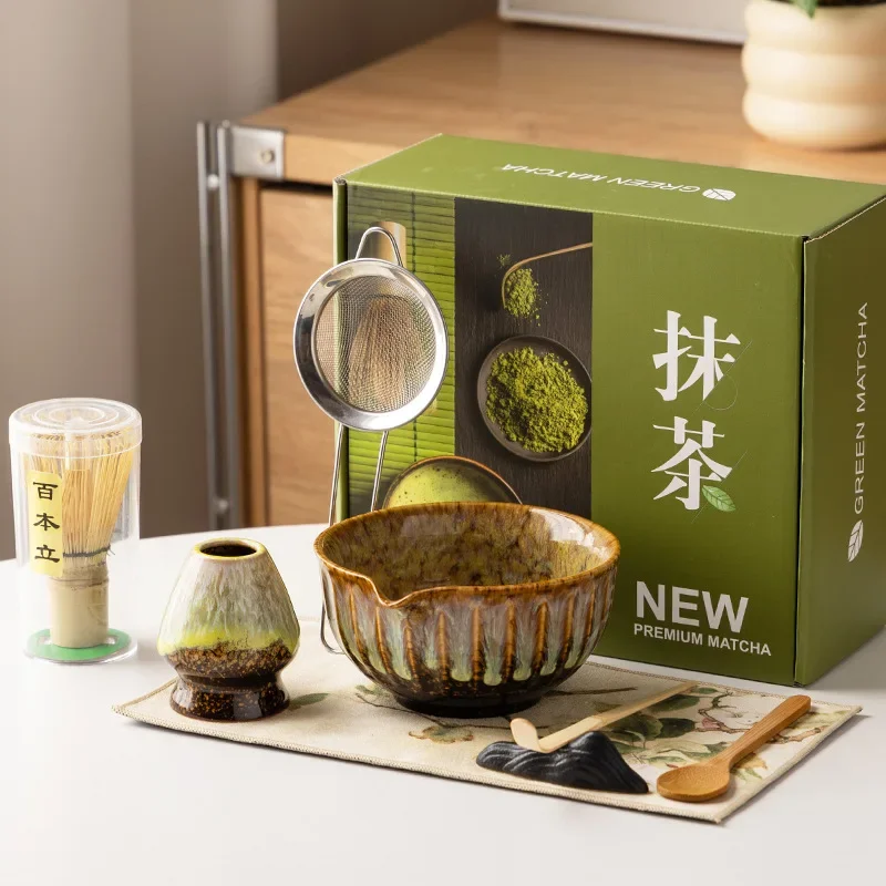 8Pcs Japanese-Style Kiln Change Series Matcha Set Baibenli Matcha Brush  Bowl & Teaspoon for Home Tea Bar