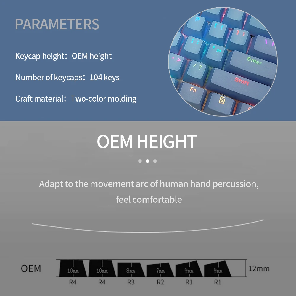 Neue 104 Tasten PBT-Tastenkappen mit Farbverlauf, Regenbogen-Tastenkappe für MX-Schalter, mechanische Tastatur, Hintergrundbeleuchtung, RGB-Gaming, individuelle Tastenkappe, OEM-Profil