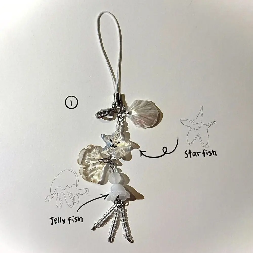 Sangle de téléphone à breloques pour femme, style océan, coquillage, MSI de poisson, lanière de clé de sac, porte-clés fille mignonne, cordon, nouveau, été, 1 pièce
