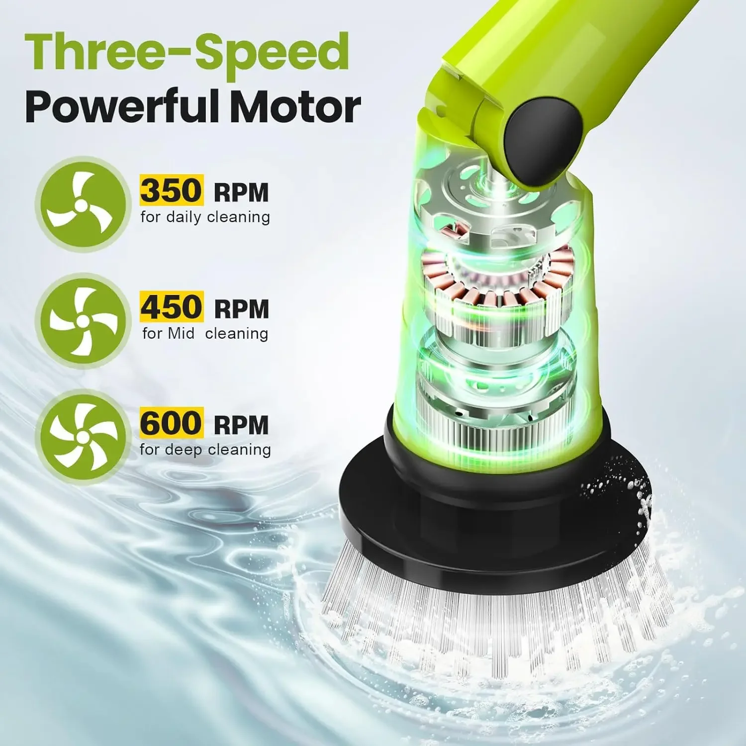 Cordless Spin Scrubber, Escova de limpeza a bateria, Escova de chuveiro com 8 cabeças substituíveis, 3 configurações ajustáveis