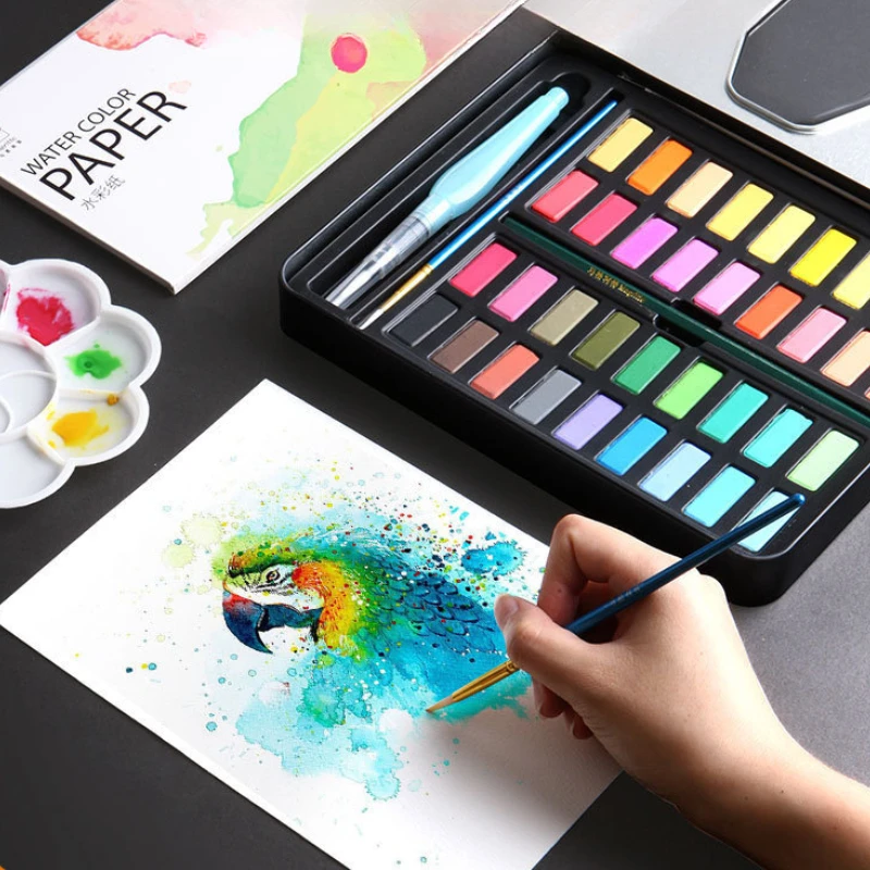 36/48/60/72 Color Iron Box Solid Watercolor Paint Watercolor Painting Primer Complete Set Portable Powder Hand-painted Painting
