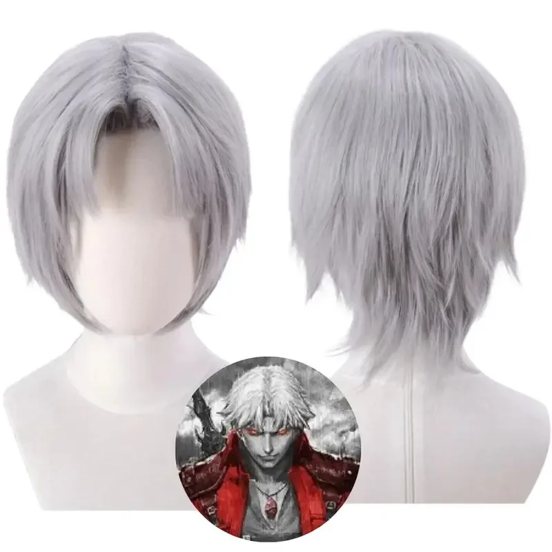 qa156 دانتي شعر مستعار تأثيري DMC 5 أنيمي الدعائم تمويه للرجال الفضة شعر مستعار قصير لعب الأدوار هالوين كرنفال زي اكسسوارات #2