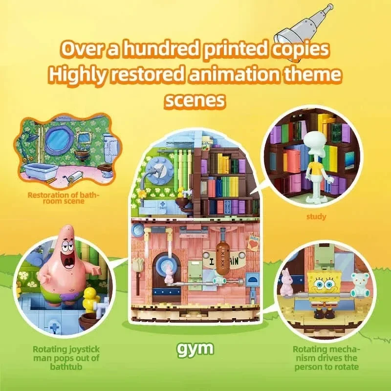 SpongeBob Schwammkopf Bausteine Ananas Haus Krabby Patty Restaurant Ziegel Modell Set Desktop Ornamente Kinder DIY Spielzeug