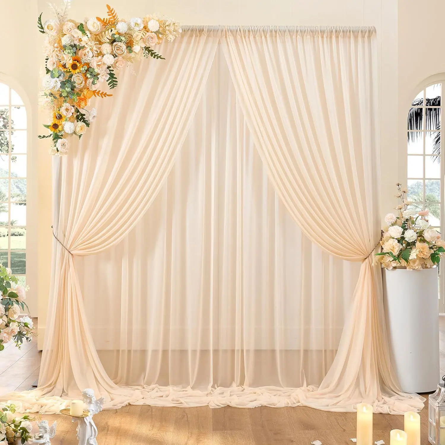 Romantic curtains mesh tulle curtains outdoor wedding party chiffon decoration background wedding arch organza