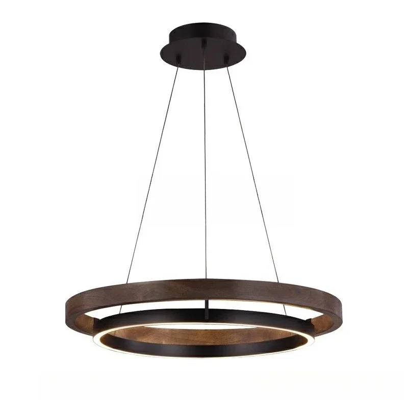 Nordic medieval chandelier, new Chinese wood grain color, living room, bedroom, study, dining room ring light