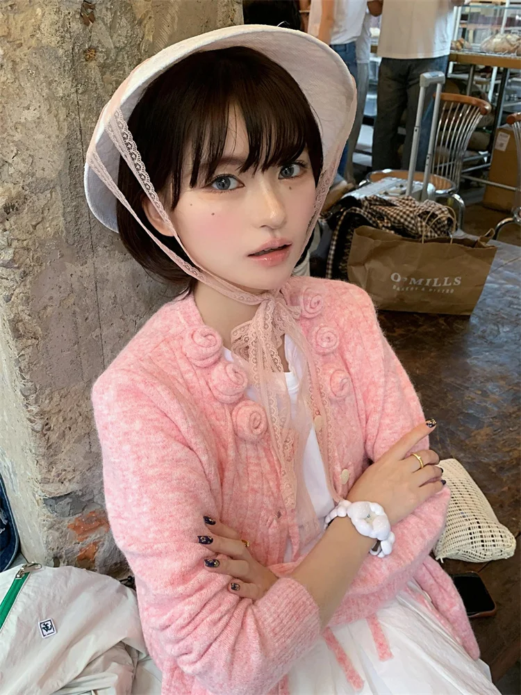 

Вязаный кардиган Lilystore ручной работы с розами, женский шерстяной свитер с круглым вырезом, осенне-зимняя новинка, уютный и стильный.