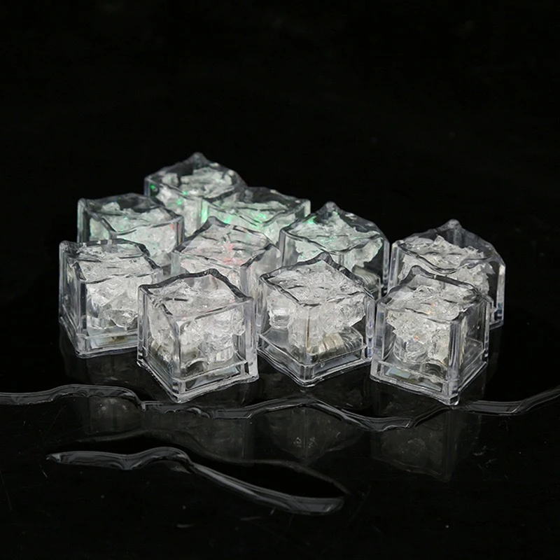 12PCS Waterproof LED Ice-Cube Flashing Glow In The Dark Light Up For Bar Club Drinking Party Decoration