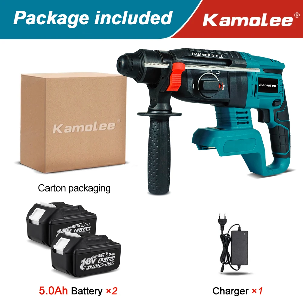 Kamolee 2000W 10600IPM Brushless Cordless Rotary Hammer Drill Rechargeable Electric Hammer Impact Drill image 3