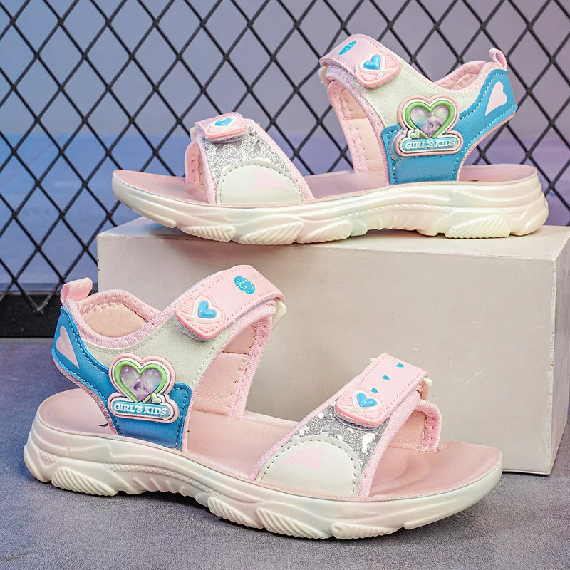 

Girls Sandals 2024 Summer New Soft Sole Non-Slip Princess Sandals Girls Open Toe Children's Beach Shoes