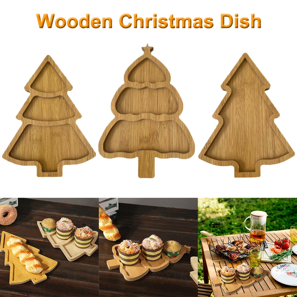 Wooden Christmas Dish Christmas Tree Plate Tray for Food Appetizers Desserts Snacks Sushi Charcuterie Restaurant Dessert Board