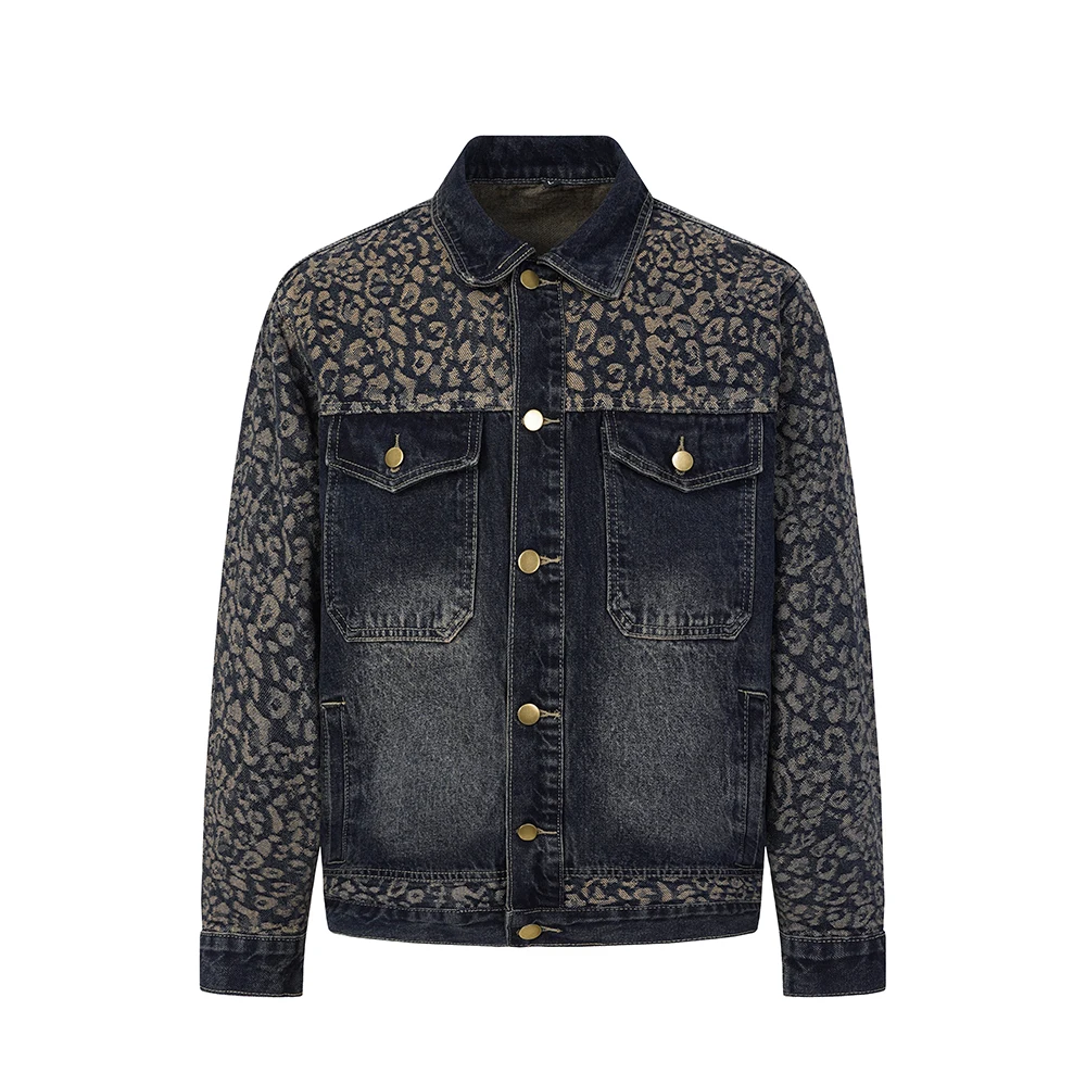 Streetwear Patchwork Washed Baggy Jeans Jacket for Men Lapel Vintage Loose Casual Autumn Windbreaker Denim Coat Oversized