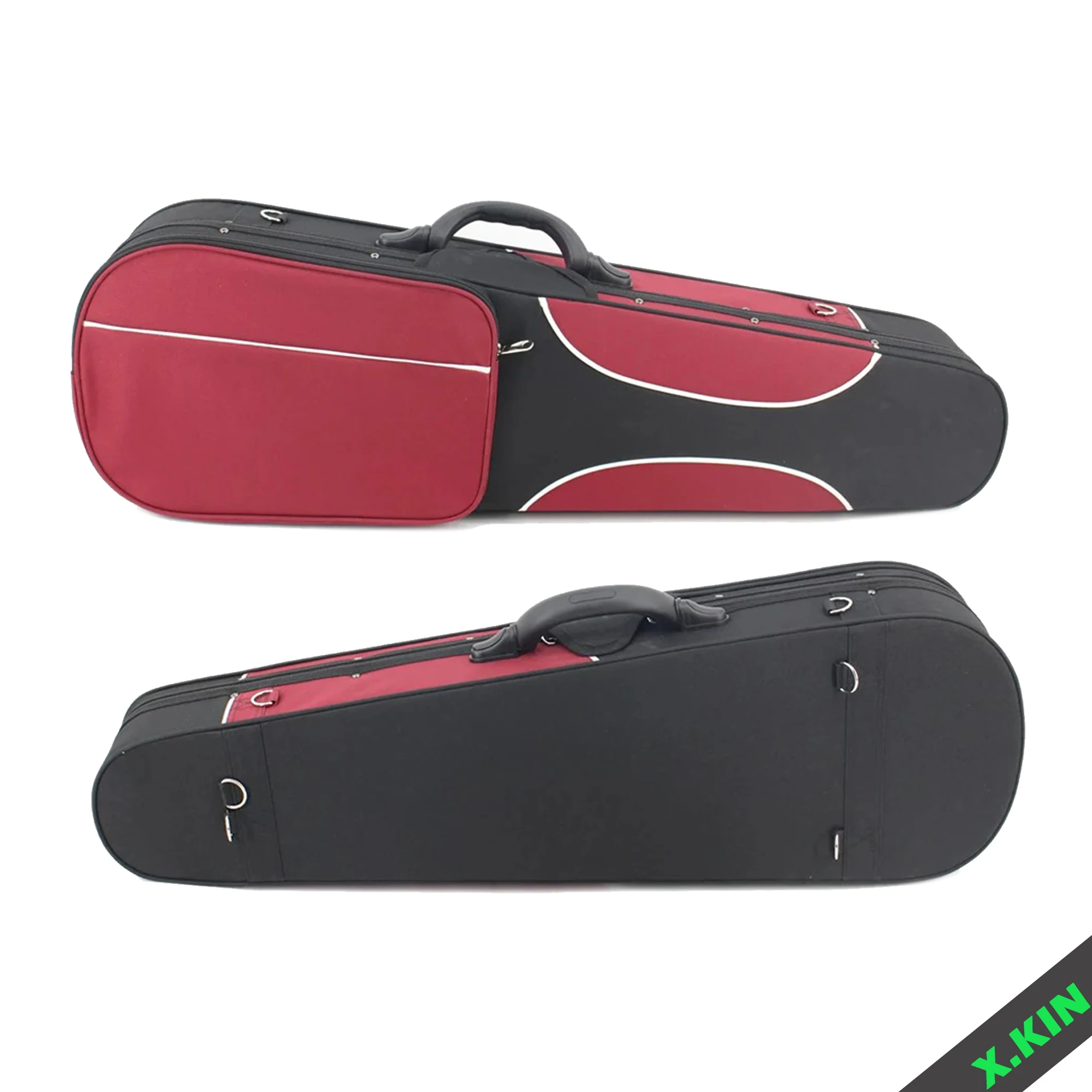 High-End Triangular Violin Case in Red and Black, 4/4 3/4, with Reinforced Foam Lining and Thickened Oxford Cloth