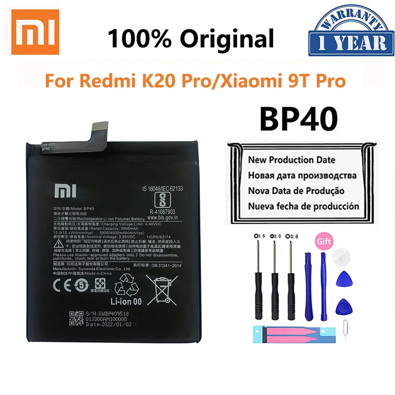 Original Xiao Mi Battery BP40 BP41 For Xiaomi Redmi K20 Mi 9T Pro Mi9T K20Pro 4000mAh High Capacity Phone Batteries Free Tools