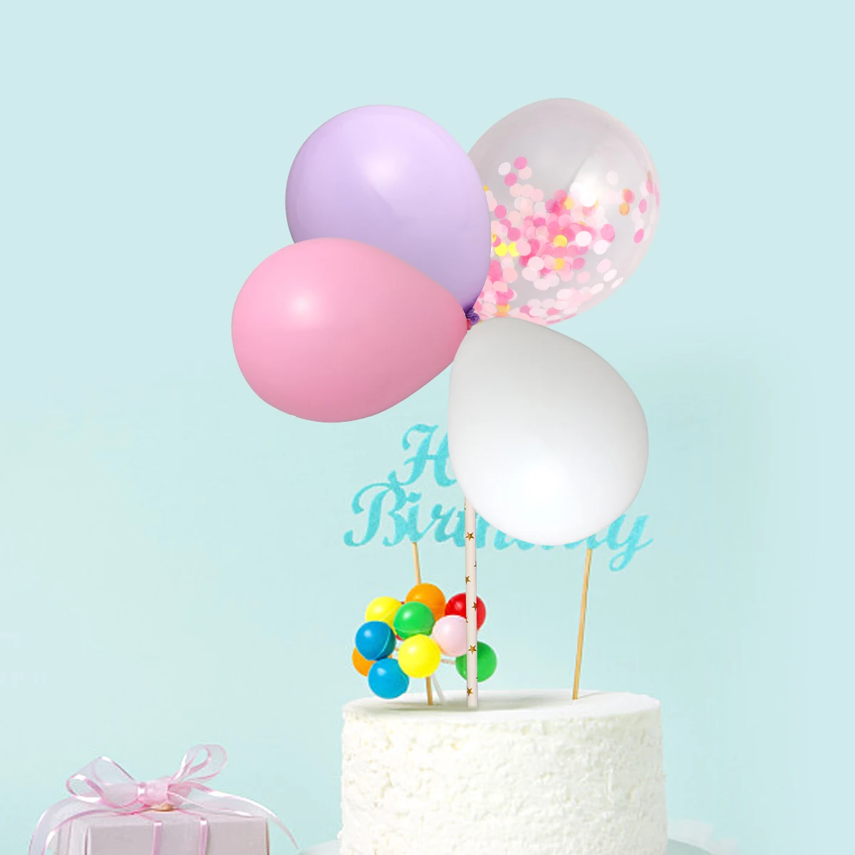 

2 Sets Emulsion Balloon Cake Insert Premium Decorative Topper for Wedding Birthday Parties New Year Celebrations