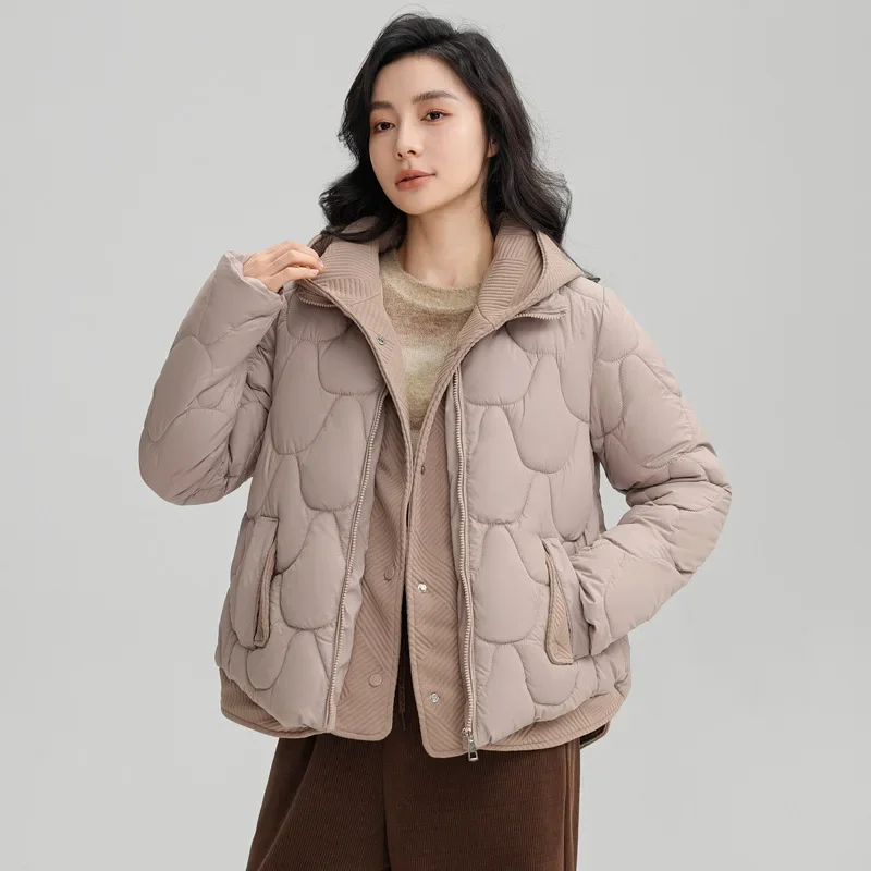 Ladies Winter Parka Coat 2024Versatile Fake Two Items Female Outerwear Korean Version Elegant Women\'s Cotton-Padded Jacket