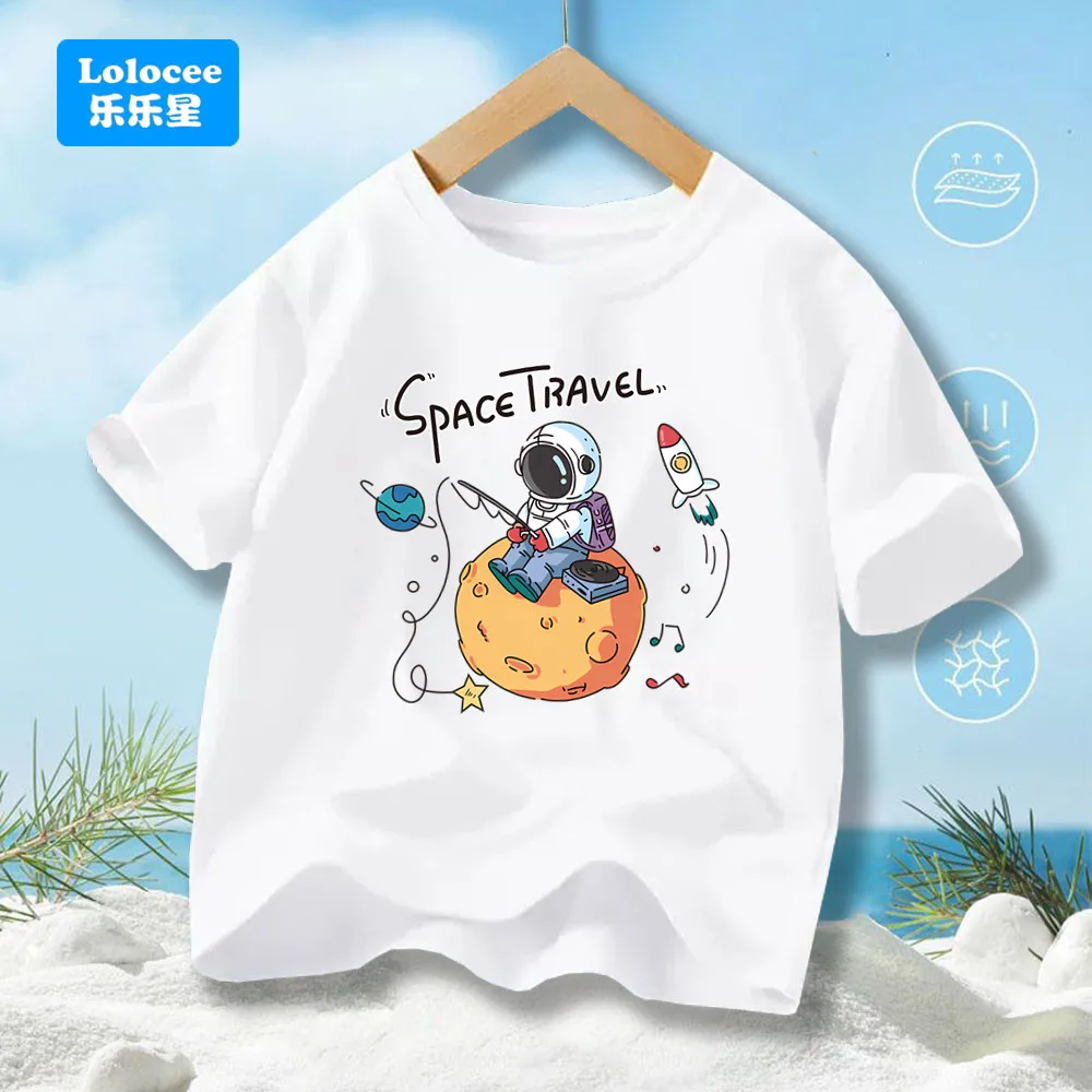 

Kids Vintage Astronaut Fishing Star On Space T Shirts Boys' Cotton Top Tees Summer Crew Neck Harajuku Casual Tshirt YHY3
