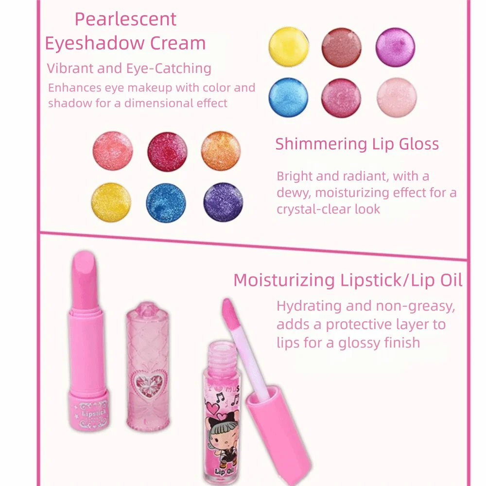 Lápiz Labial, Maquillaje Infantil, Estuche de Maquillaje Portátil, Kit de Maquillaje No Tóxico, Sombra de Ojos, Set de Cosméticos de Belleza para Niñas