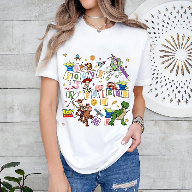 Disney Toy Story Printed Women's T-Shirt Pure Cotton Short Sleeve Casual Top Cartoon Clothing