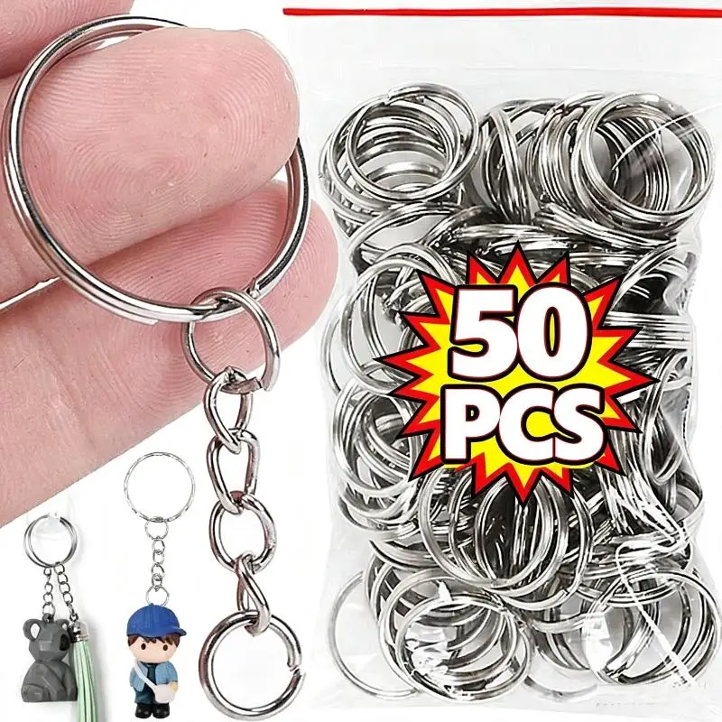 50pcs 25mm Metal Blank Key Chain Ring Split Key Rings With Chain Jump Rings Set For DIY Crafts Jewelry Making Accessories