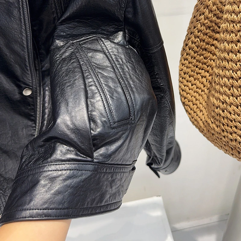 Giacche in Vera Pelle di Pecora Importata per Donna, Cappotti Casual Marrone/Caffè, Giacche in Pelle Cerata Larga in Pelle di Agnello