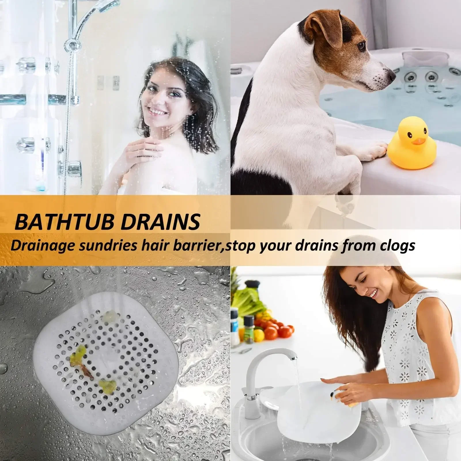 

Shower Drain Hair Catcher Drain Cover Bathroom Tub with Suction Cup Silicone Sink Strainer Suit for Bathtub, Kitchen