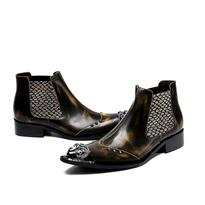 

Luxury Ankle Real Leather Zip Pointed Boots Man Elegant Genuine Booties Toe Metal Outdoor Black Boots