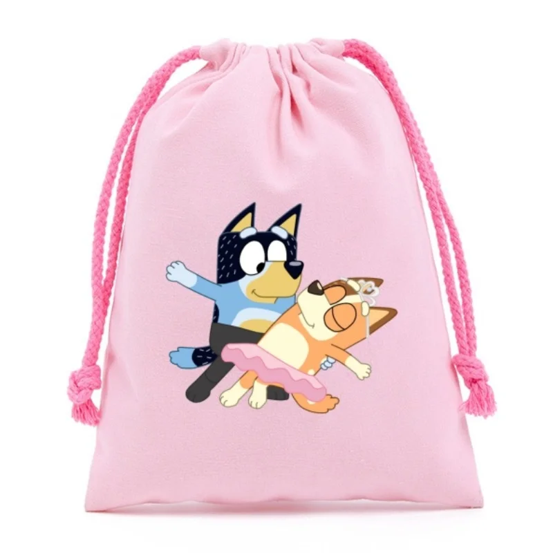 Animation Bluey Portable Canvas Drawstring Pocket Cute Bingoes Cartoon Print Drawstring Bag Travel Business Storage Bag Gifts