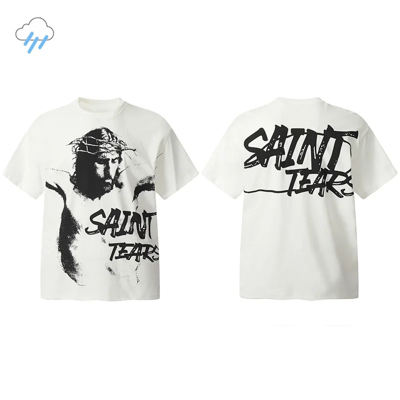 

2024 Summer Style Oversized White Saint T-Shirt Men Women Classic Letter Logo Character Graffiti Print T Shirt Tee