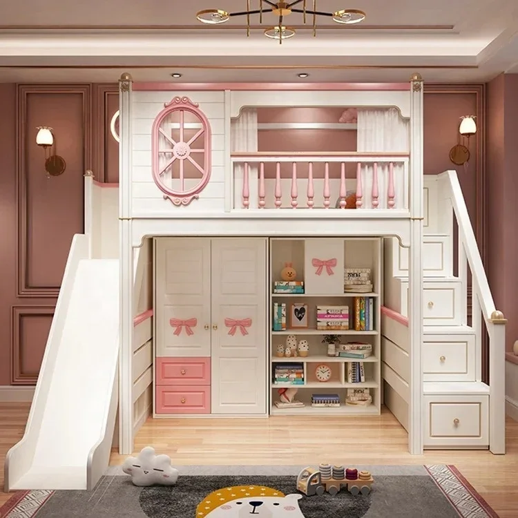 Factory wholesale children's bed Princess bunk bed desk wardrobe combination child bed room