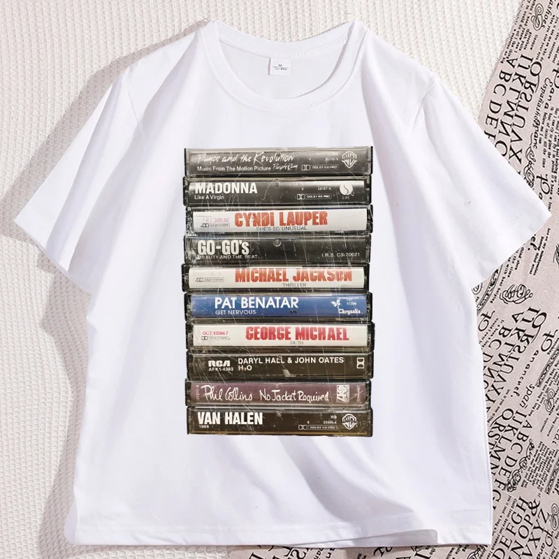 

Retro Cassette Tape Graphic Tee 90's Rock T Shirt Vintage Music Album T-Shirt Men Women Causal Short Sleeve Round Neck Tshirt