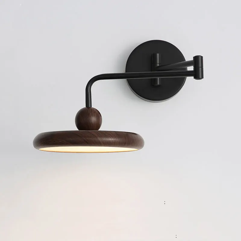 Retro Movable Retractable Wall Lamp American Creative Wood Grain Corridor Lamps European Bedroom Headboard Wall Light