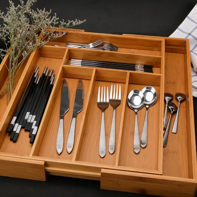 Household knife and fork storage kitchen drawer built-in compartment bamboo kitchenware tableware cosmetics sorting artifact