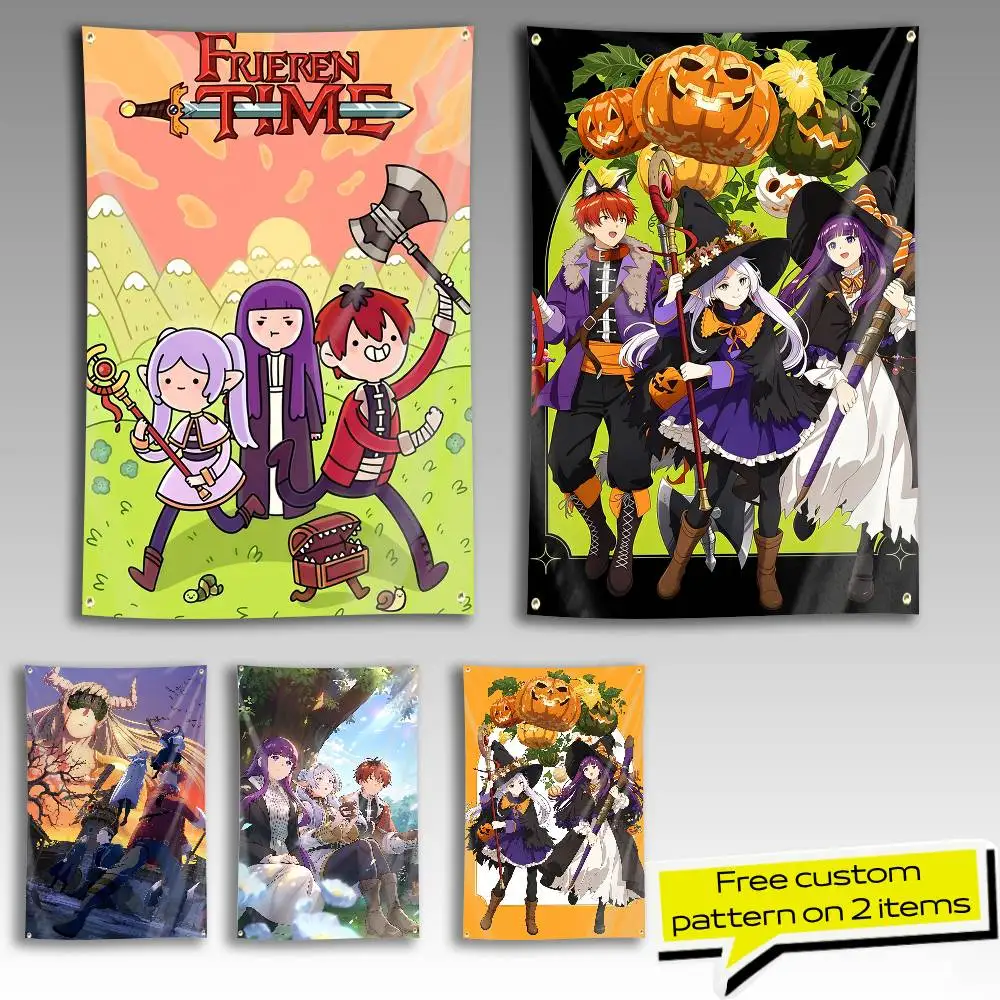 F-Frieren Anime Beyond JourneyS End Flag Tapestry Banner for Bedroom Living Room Outdoor Camping Custom Supported