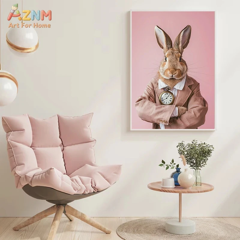 AZNM Funny Pink Fashion Animal Canvas Wall Art, Flamingo Alpaca Polar Bear Bubble Gum Pop Art Print Aesthetic Home Room Decor Un