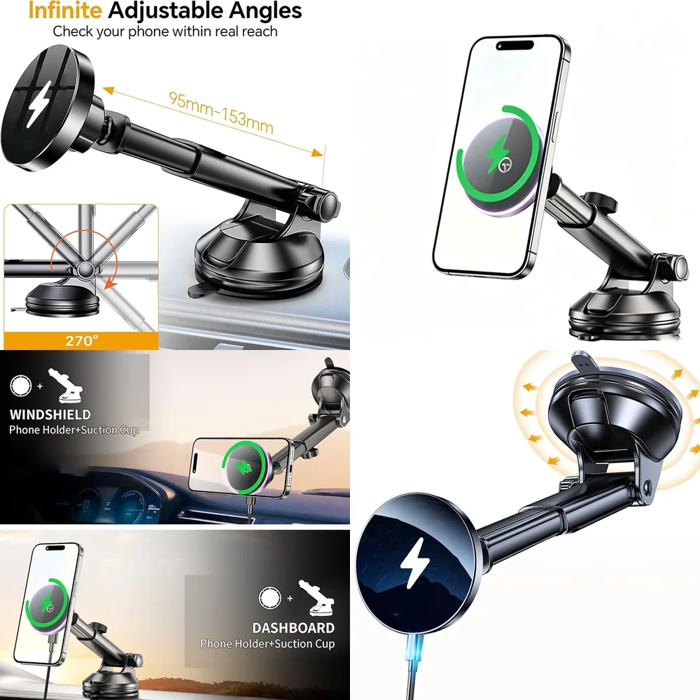 2026 Top Consumer Electronics Trend Magnetic Wireless Car Charger Dashboard Mobile Car Phone Holder 15W Fast Chargers Adapters