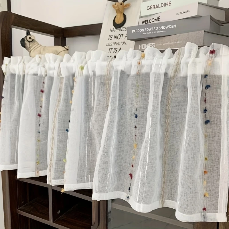 

1 шт. Разноцветная полосатая короткая прозрачная кухонная занавеска с карманом для штанги, для разделения зон в ванной и декора дома