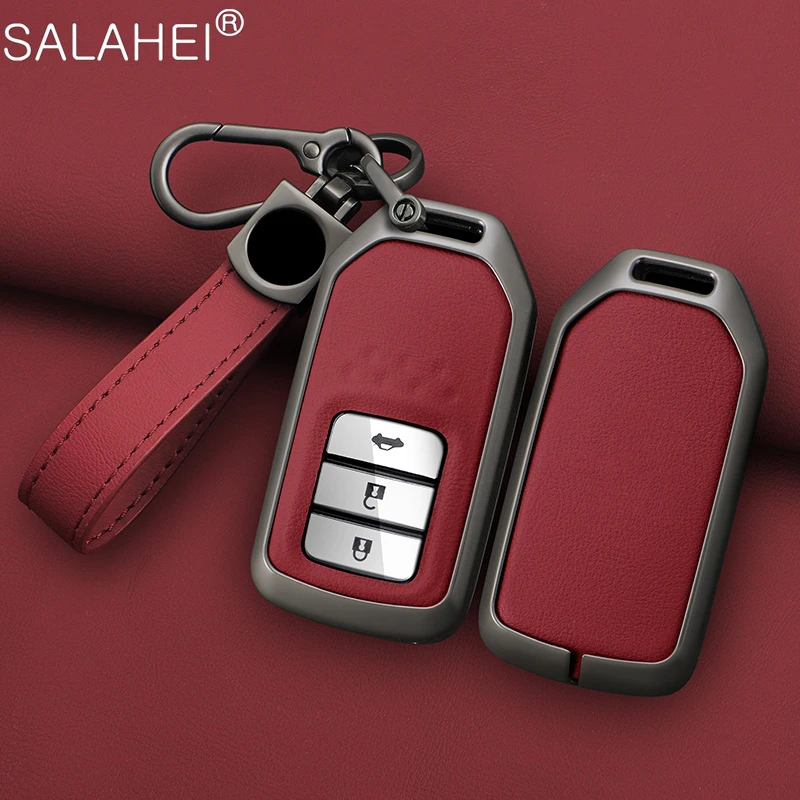 

Leather Car Remote Key Case Cover Holder Shell Fob For Honda Vezel City Civic Jazz BRV BR-V HRV Protector Keychain Accessories