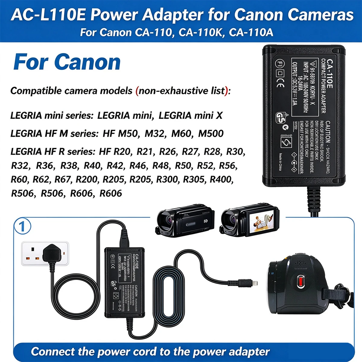 CA-110 AC Power Adapter CA110 Charger for Canon VIXIA HF R200 R20