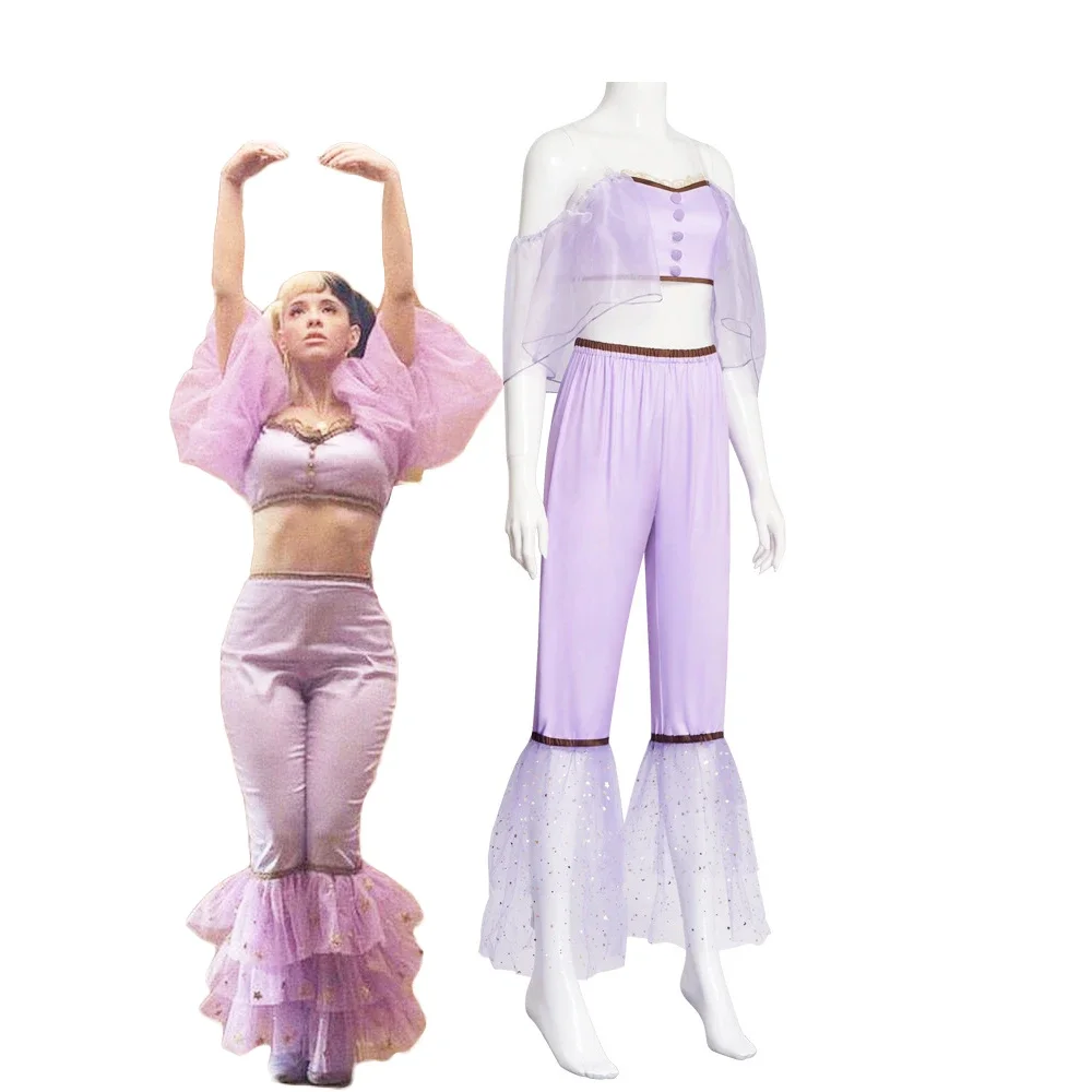 Yaya Cosplay Melanie Martinez Purple Dance Costume Cry Ghost Baby Off the Shoulder Lantern Sleeve Flared Leggings Stars Woman