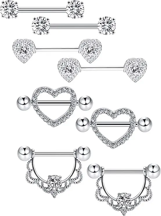 NONE 12 Teil/satz Edelstahl Rosa Herz Mond Nippel Piercing Kit Mode Kristall Sexy Nippel Ring Körper Schmuck PerforaМ Del Pezón 6