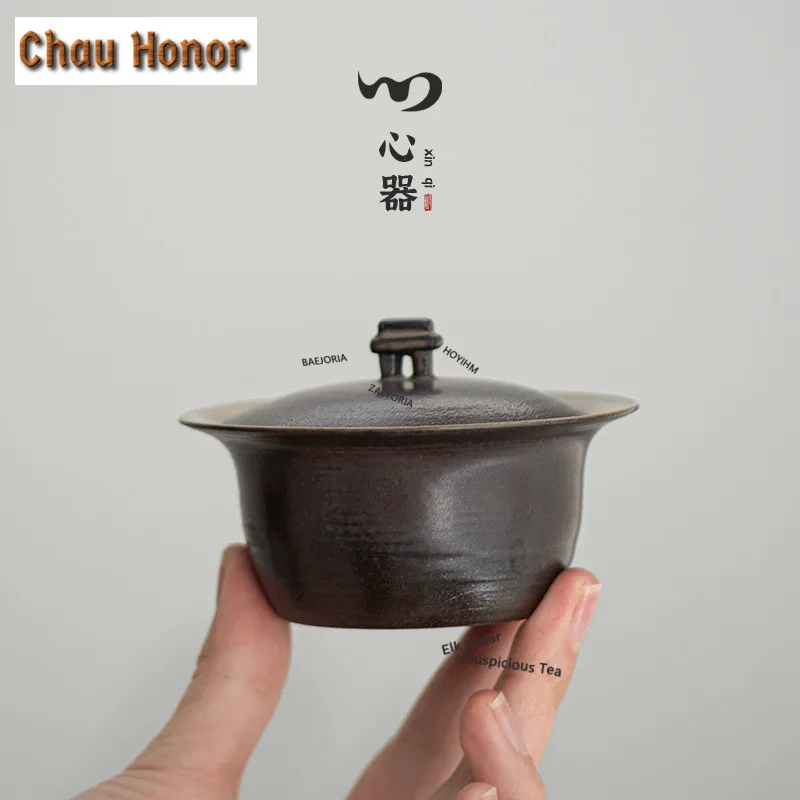 

100ml Antique Stone Lid Hand-held Gaiwan Japanese Tea Tureen Tea Bowl With Lid Kit Tea Making Cover Bowl Tea Ceremony Ornaments