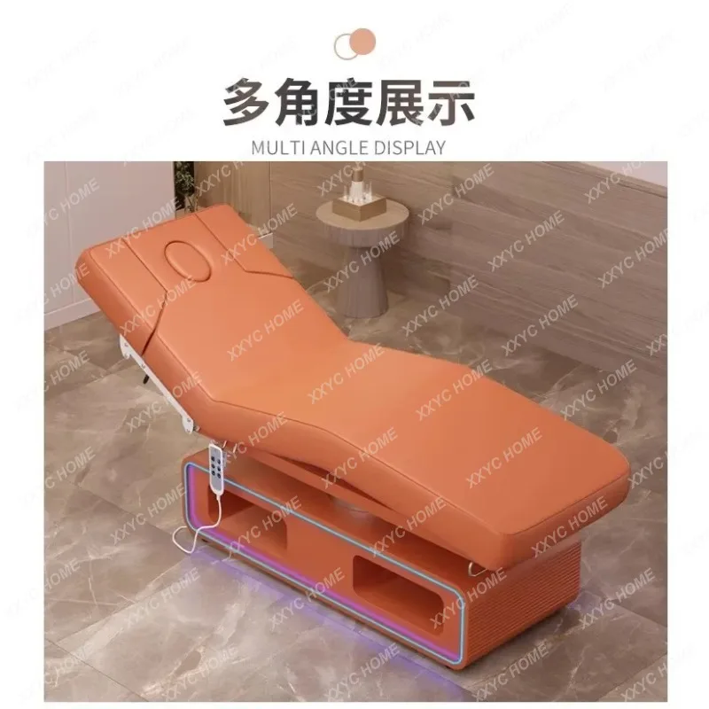 XX Electric beauty bed with LED lights, armrests, bendable legs, wooden base, light luxury and simple