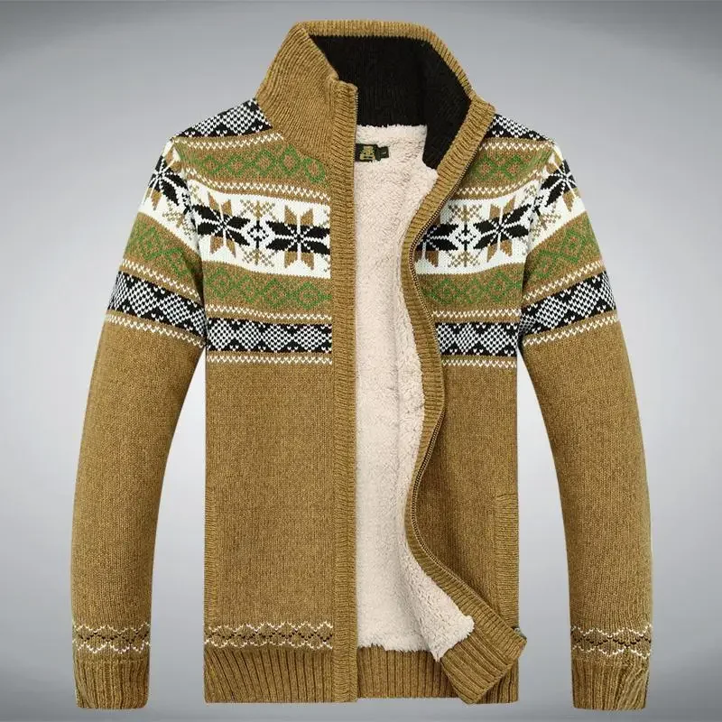 

Winter Sweater Male Thicken Fleece Men Cardigan Cotton Knitted Jacquard Men's Sweater Coat Size