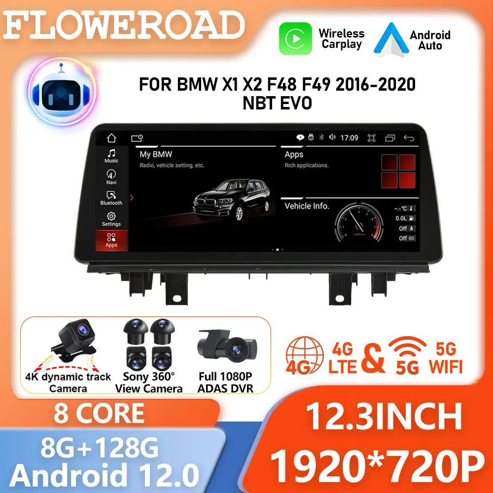 12.3 Inch Android Auto For BMW X1 X2 F48 F49 NBT EVO Car Radio Multimedia Player GPS Navigation CarPlay Screen Stereo Monitors