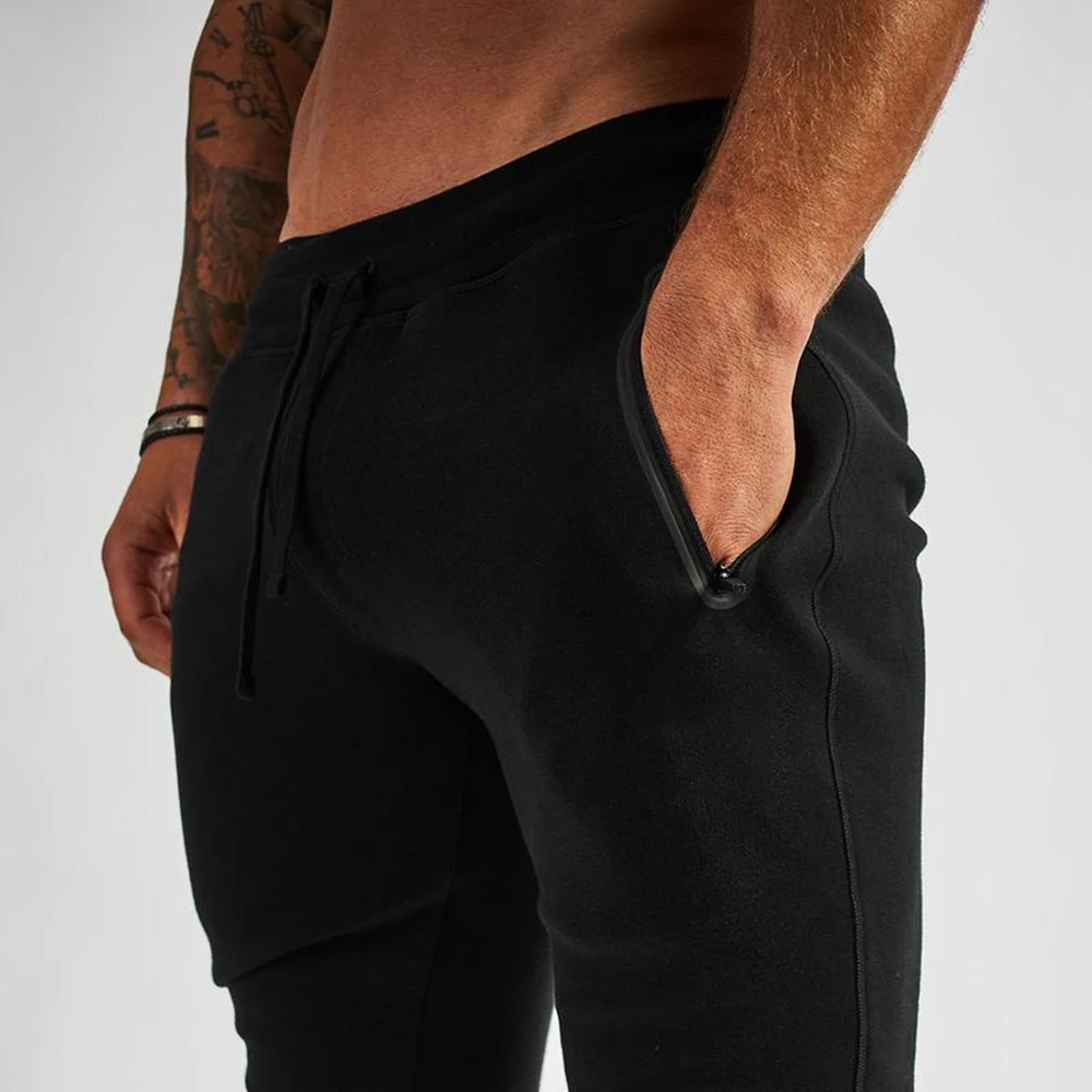 Sweat à capuche et pantalon de sport pour hommes, ensembles d\'entraînement en coton, vêtements de gymnastique, fermeture éclair, décontracté, noir,